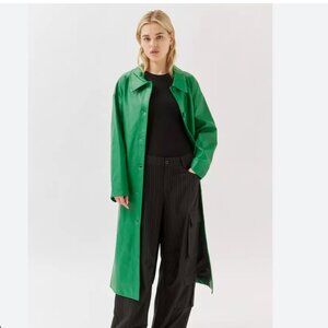 Apparis Nara Faux Leather Belted Trench Coat In Bright Green